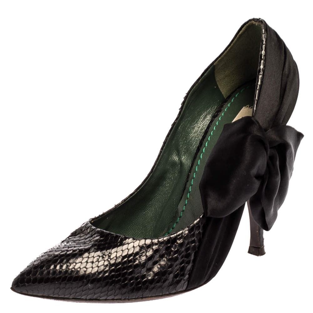Marc Jacobs Black Python Leather Side Bow Pointed Toe Pumps Size 39.5