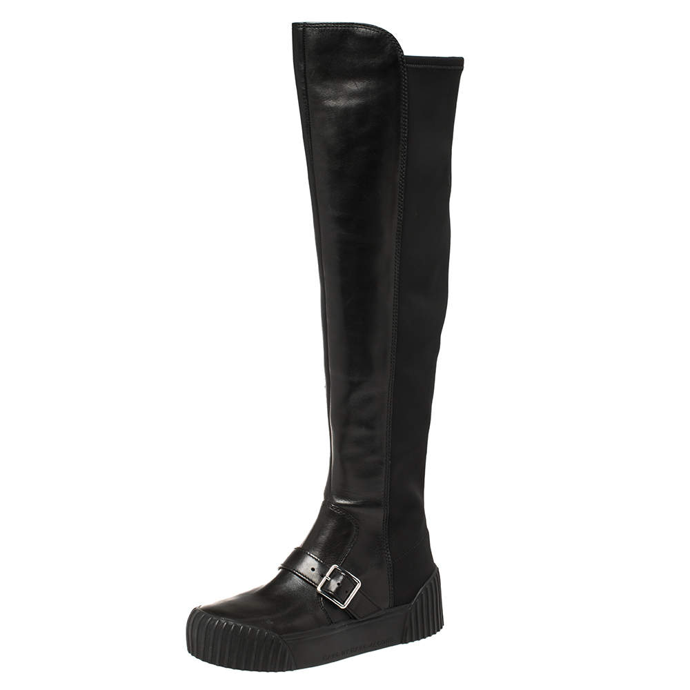 Marc Jacobs Black Leather and Neoprene Knee Length Boots Size 37