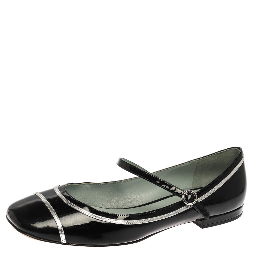 Pre Owned Marc Jacobs Black Patent Leather Poppy Mary Jane Ballet Flat Size 39.5