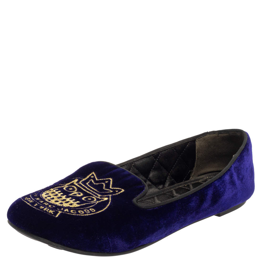 Pre Owned Marc Jacobs Blue Velvet Smoking Loafers Size 38