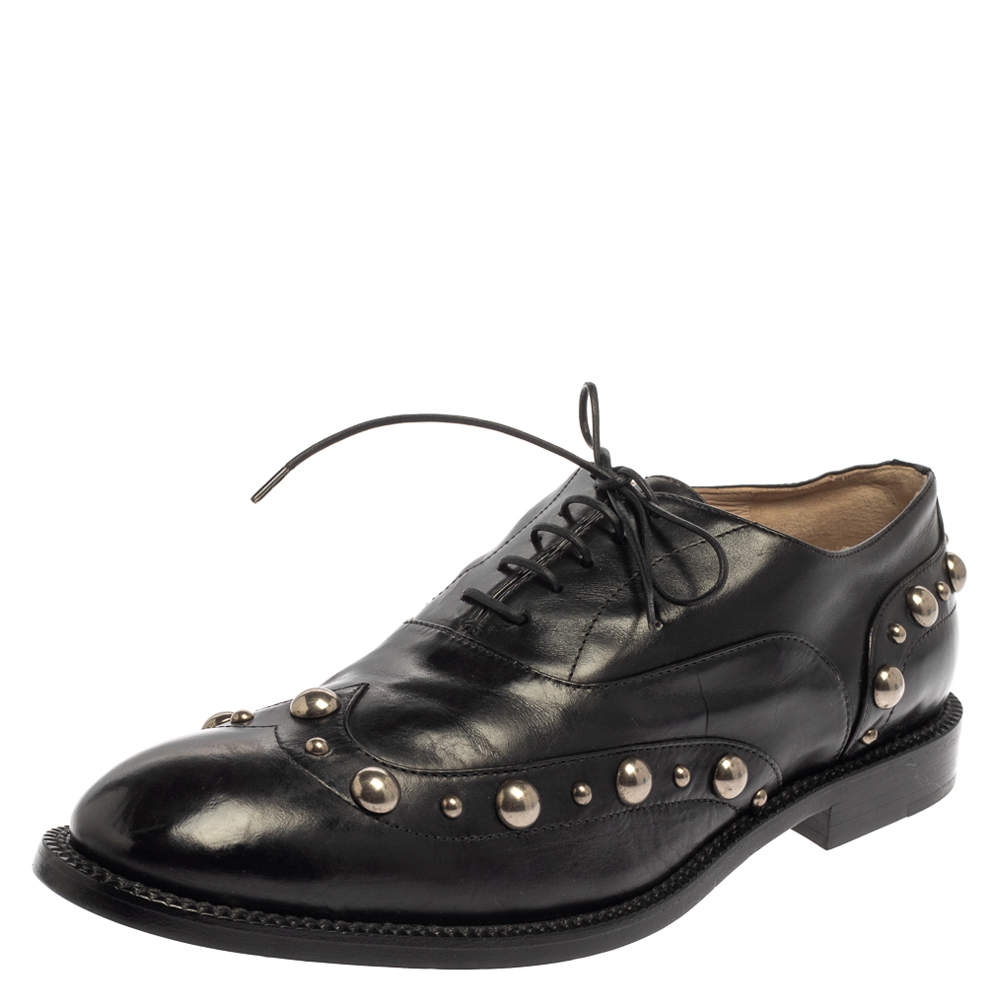Pre Owned Marc Jacobs Black Leather Studded Oxfords Size 41