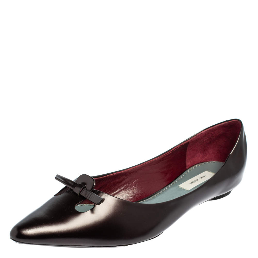 Marc Jacobs Dark Burgundy Leather Bow Pointed Toe Ballet Flats Size 38.5
