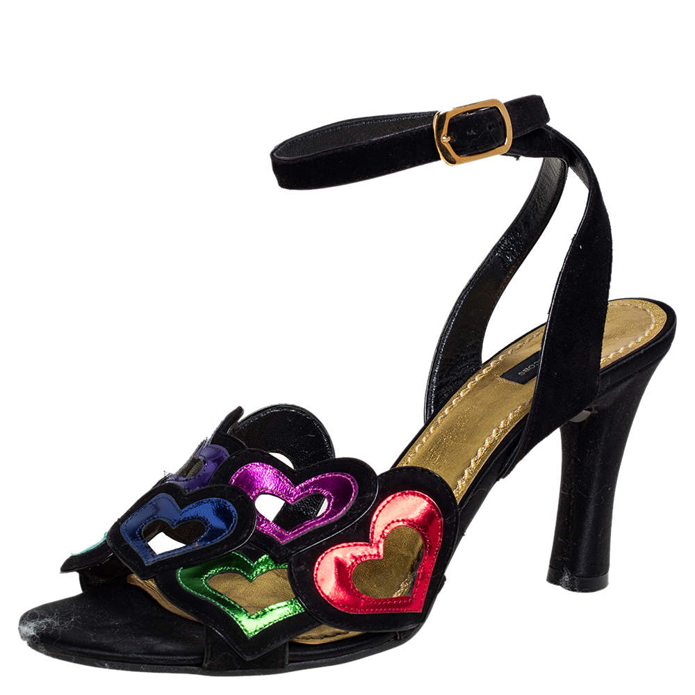Marc Jacobs Multicolor Suede and Leather Heart Cut out Ankle Strap Sandals Size 39.5