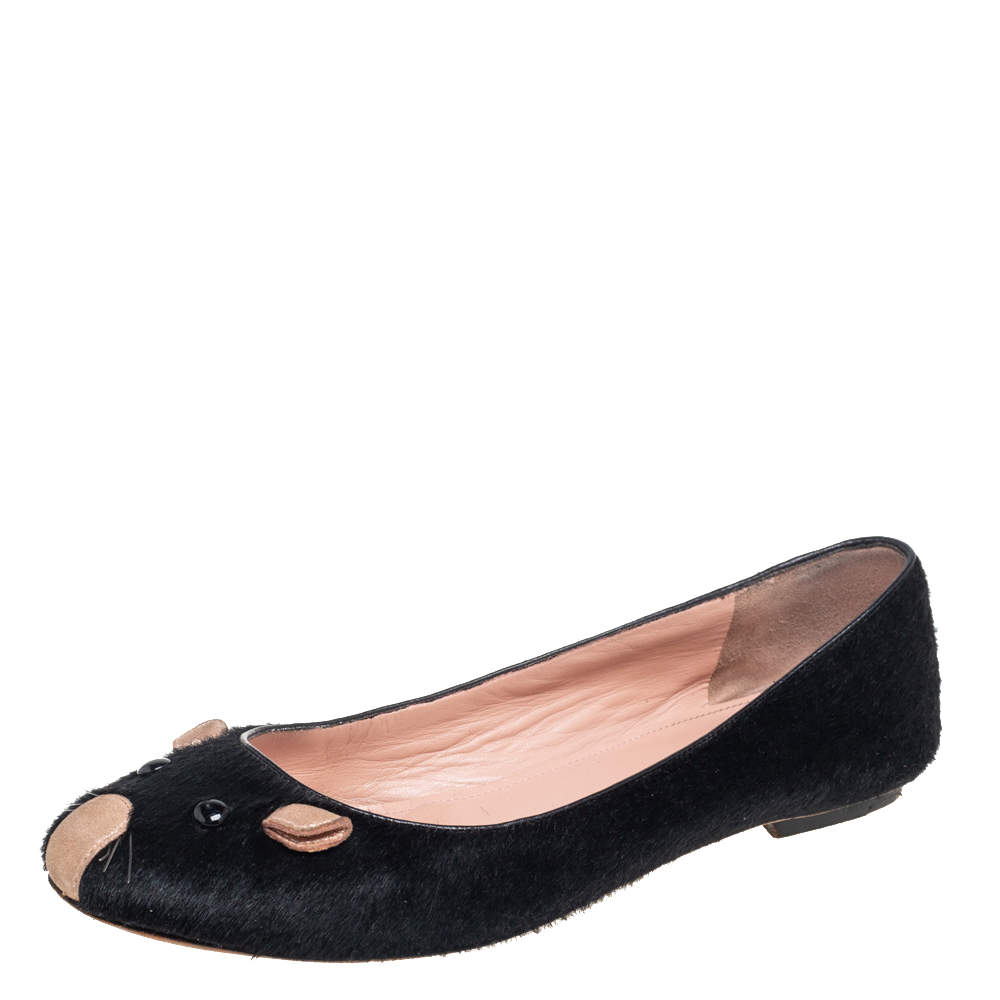 Marc Jacobs Black Calf Hair Mouse Ballet Flats Size 38.5