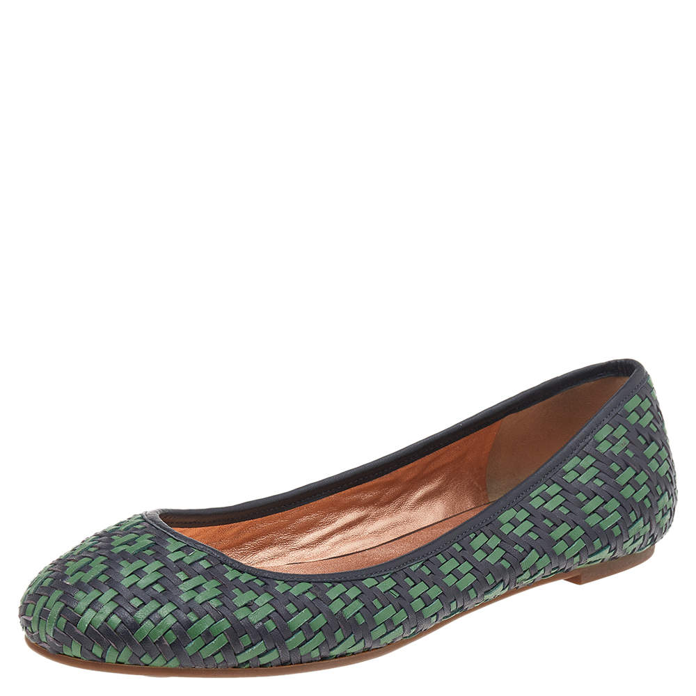 Marc Jacobs Green/Black Braided Leather Ballet Flats Size 38