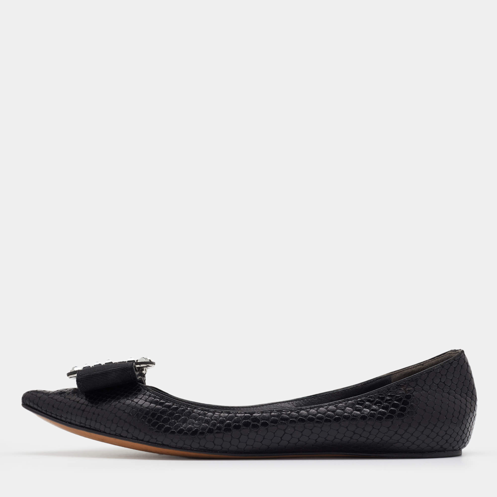 Marc Jacobs Black Snakeskin Embossed Leather Pointed Toe Ballet Flats Size 37