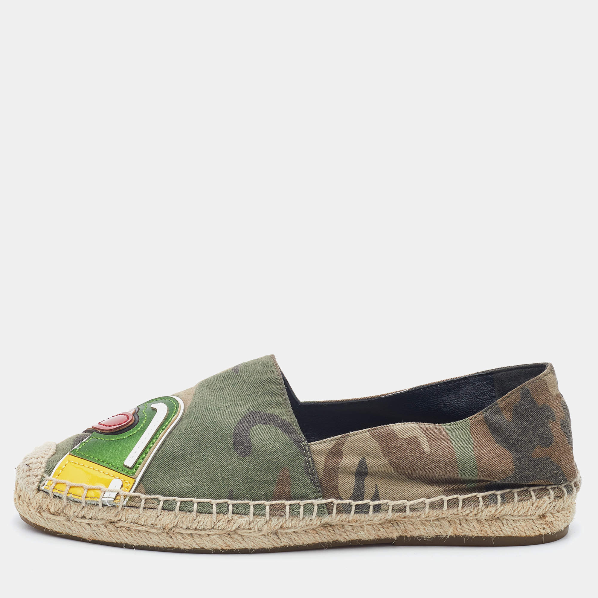 Marc Jacobs Multicolor Camouflage Print Fabric And Leather Patchwork Espadrille Flats Size 36