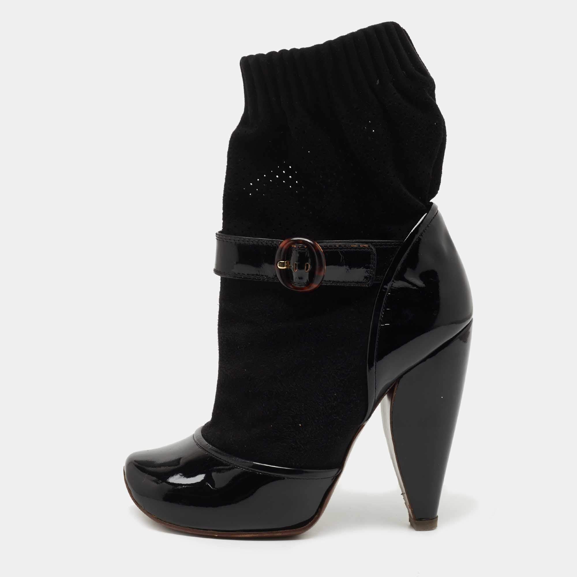 Marc Jacobs Black Fabric and Patent Sock Ankle Boots Size 37