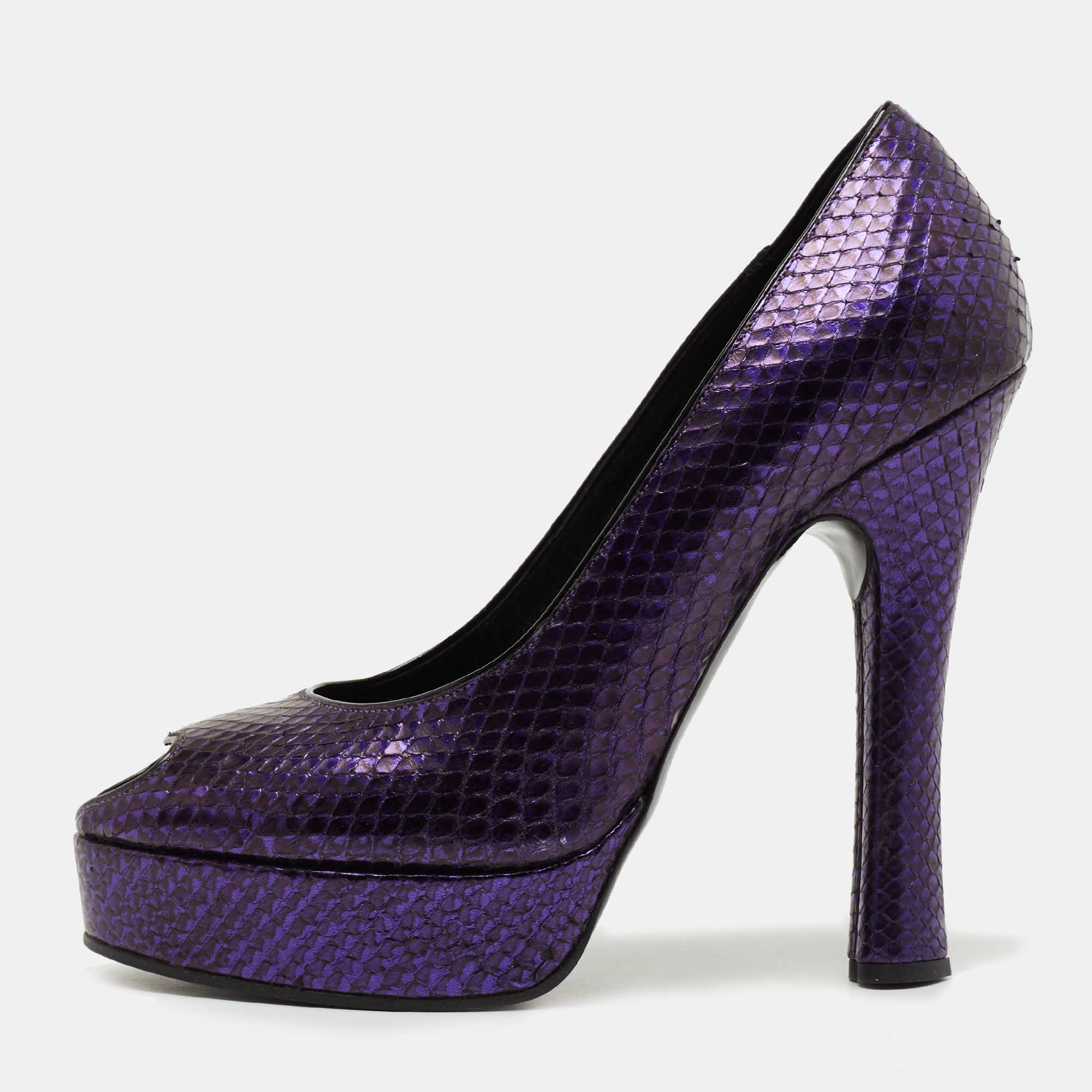 Marc Jacobs Purple Python Leather Peep Toe Pumps Size 38