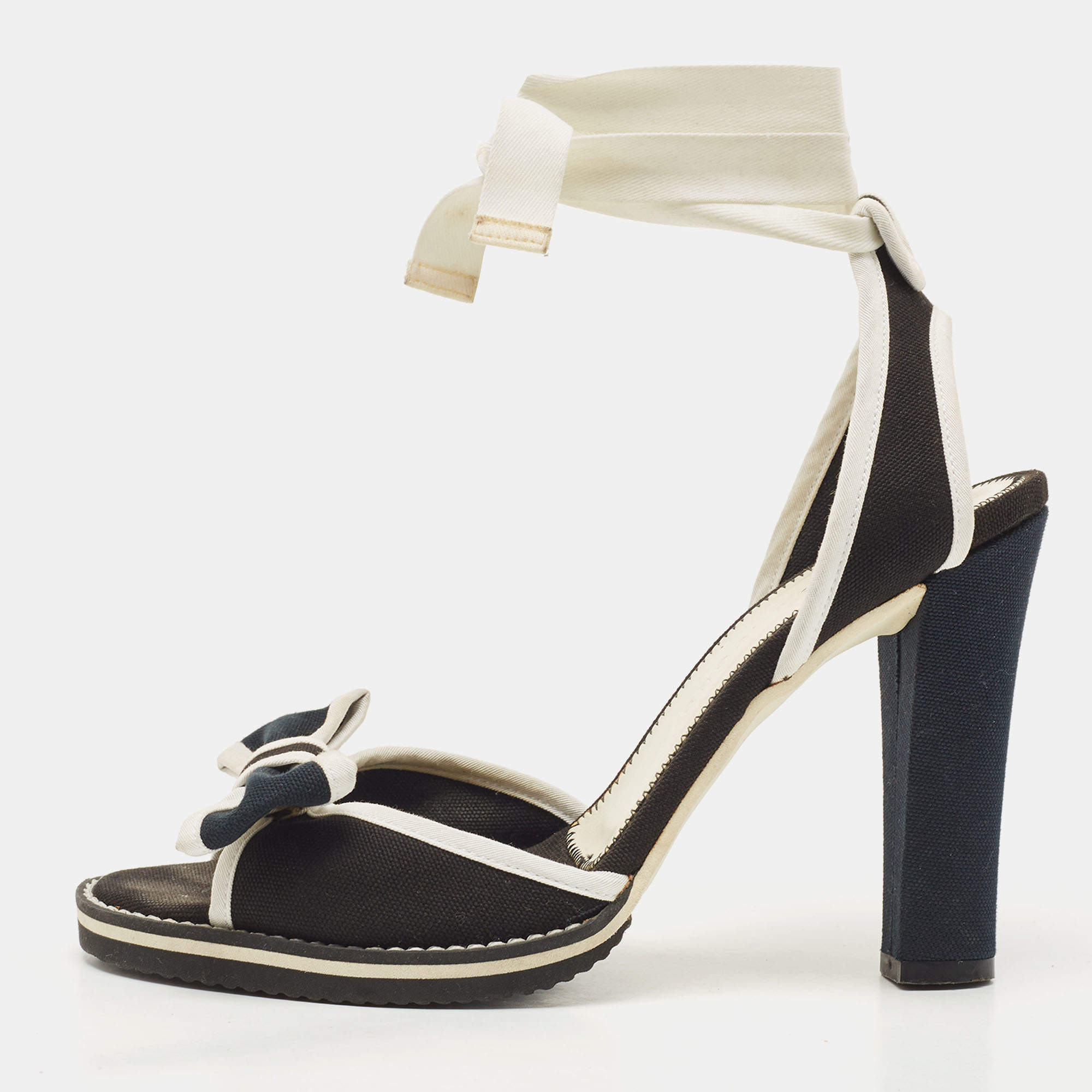 Marc Jacobs Black/White Canvas Ankle Wrap Sandals Size 38