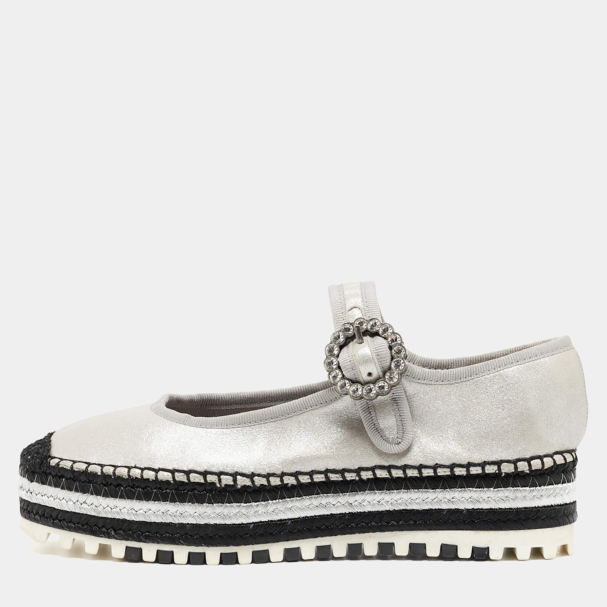 Marc Jacobs Silver Nubuck Leather Suzi Platform Espadrilles Size 37