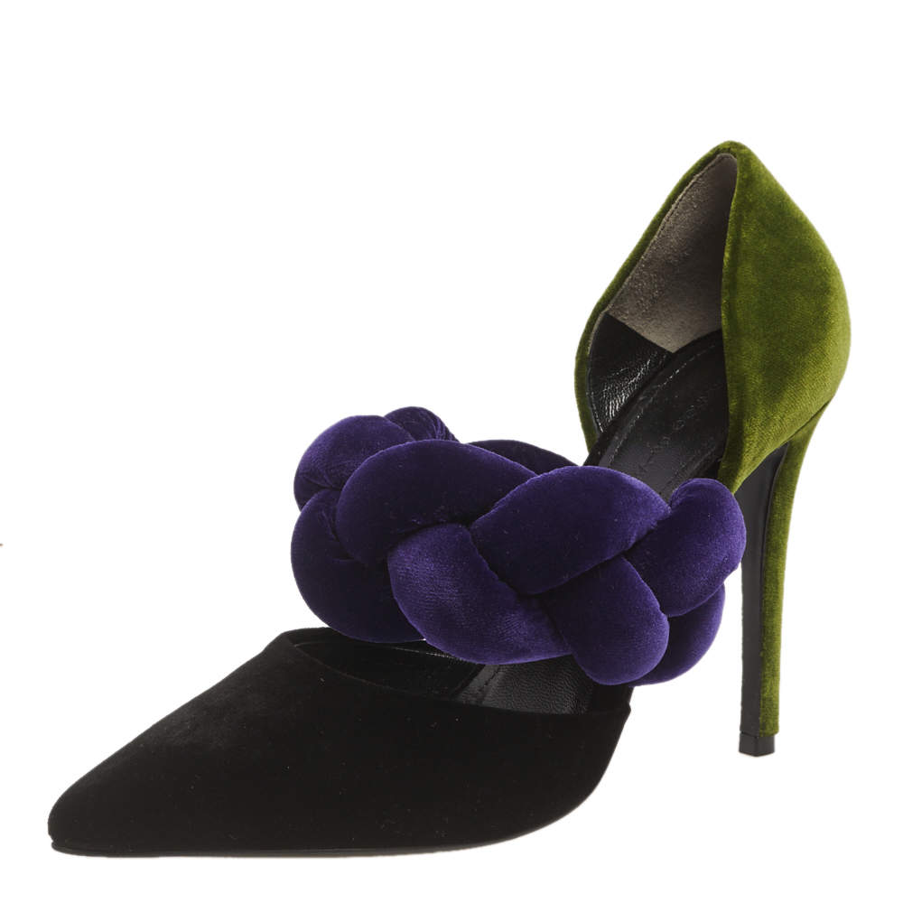 Pre Owned Marco de Vincenzo Multicolor Velvet Braided Strap Pumps Size 37.5