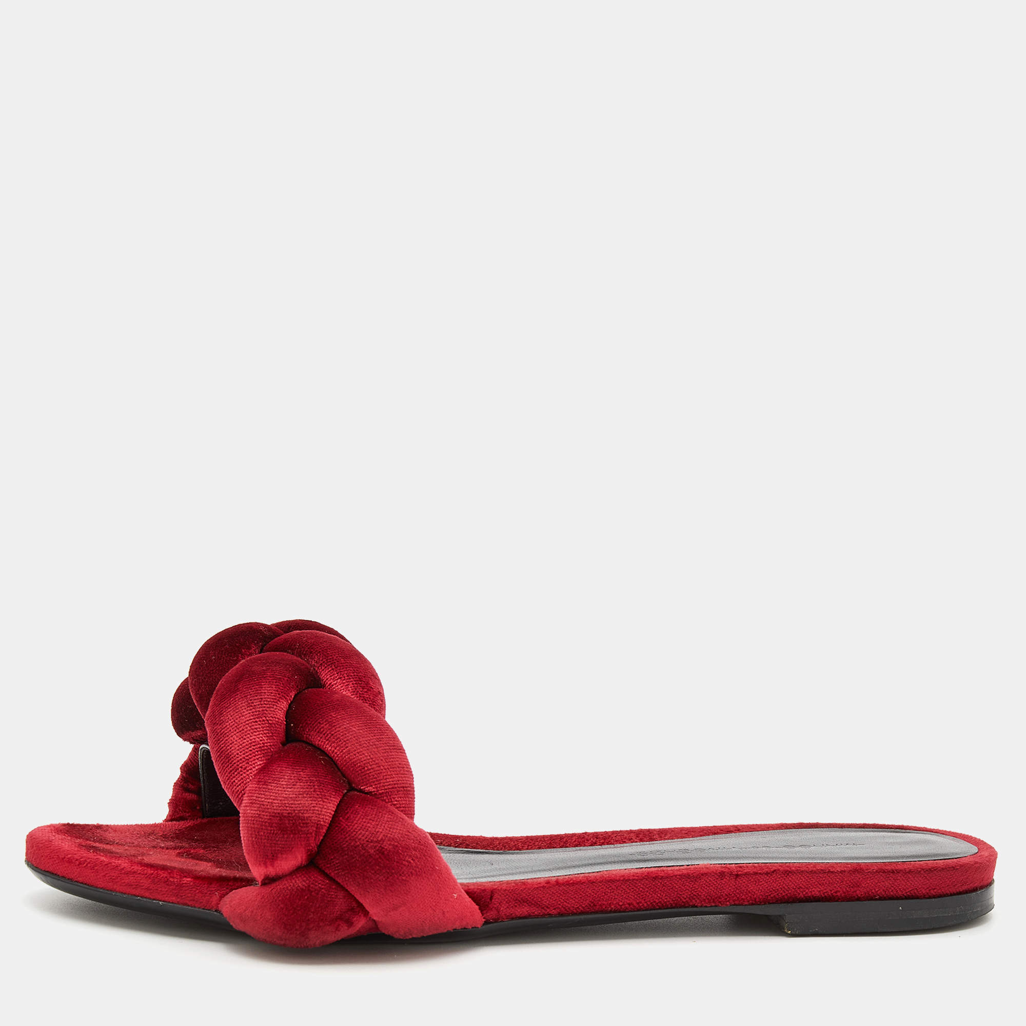 Marco de Vincenzo Red Velvet Braided Flat Slide Sandals Size 39