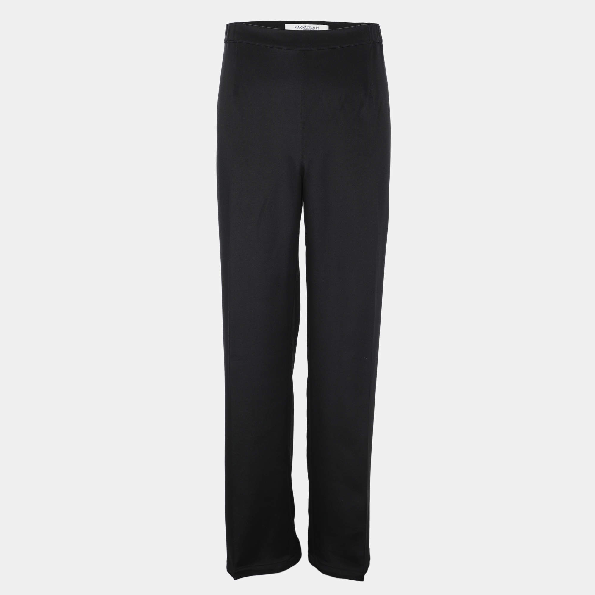 Pre Owned Marina Rinaldi Black Silk Blend Caddy Trousers L