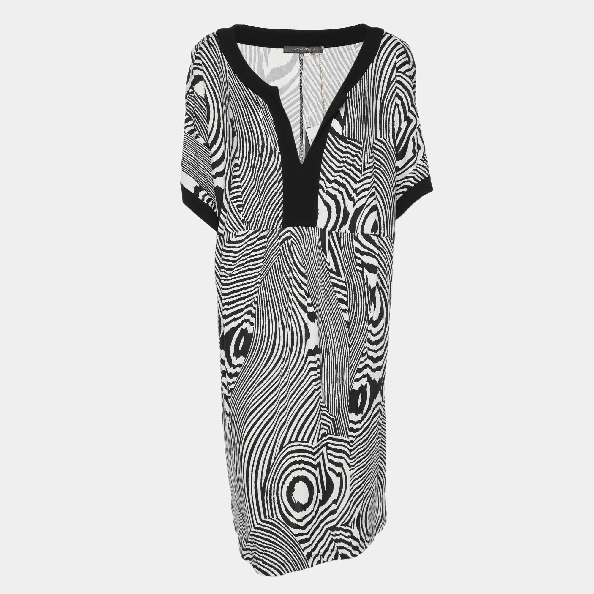Pre Owned Marina Rinaldi Black/White Jersey Psychadelic Stripe Tunic M
