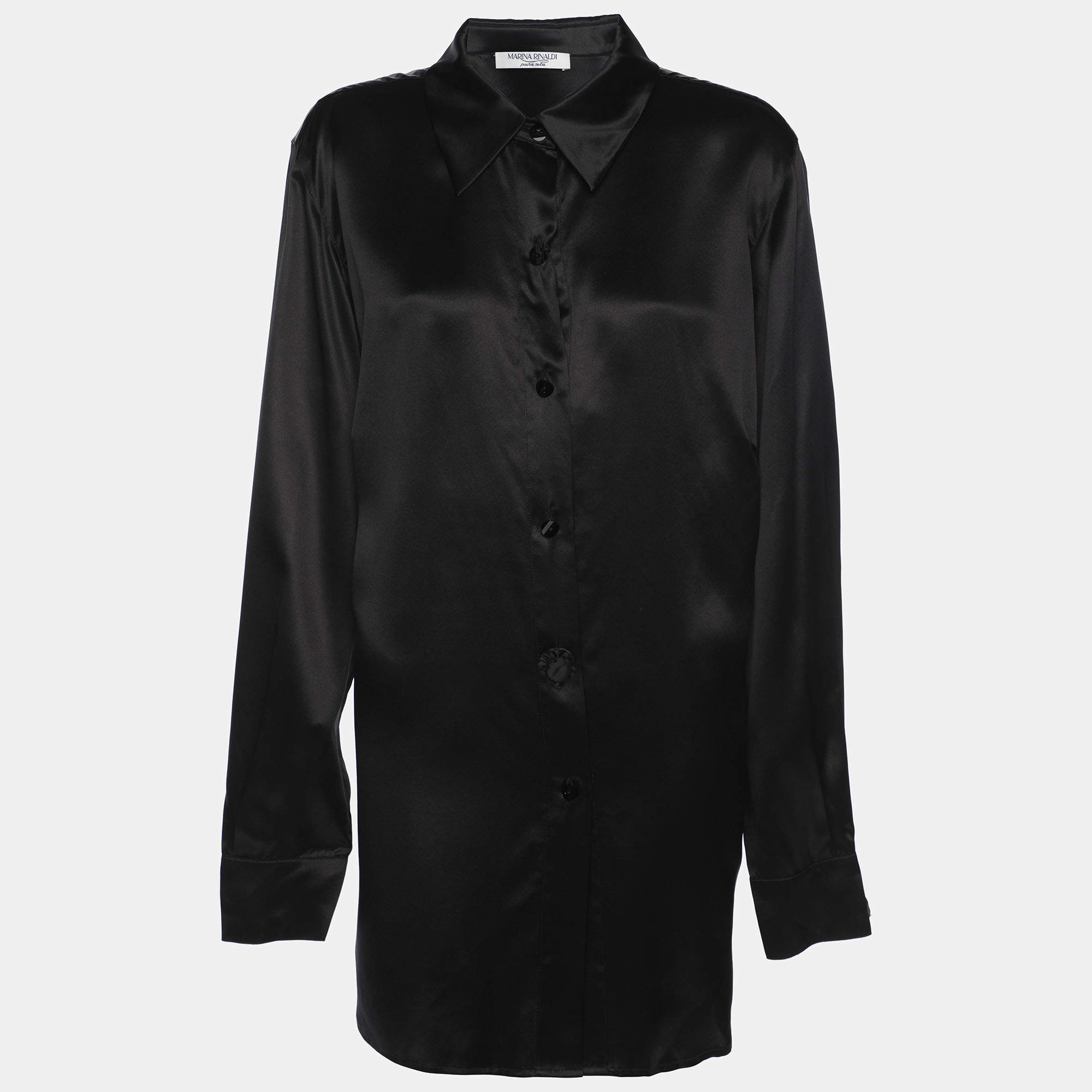 Pre Owned Marina Rinaldi Black Silk Long Sleeve Shirt L