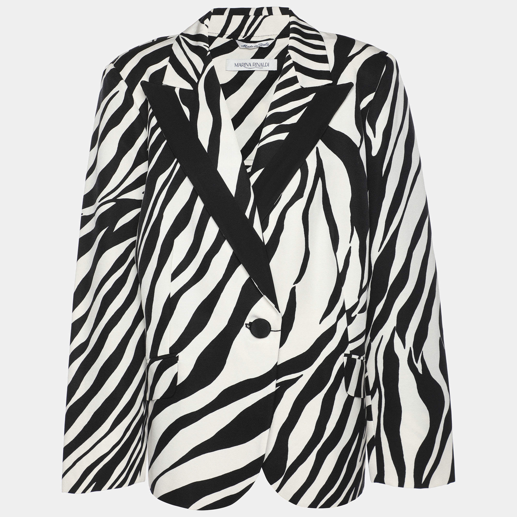 Pre Owned Marina Rinaldi Black/White Zebra Print Single Breasted Coat L