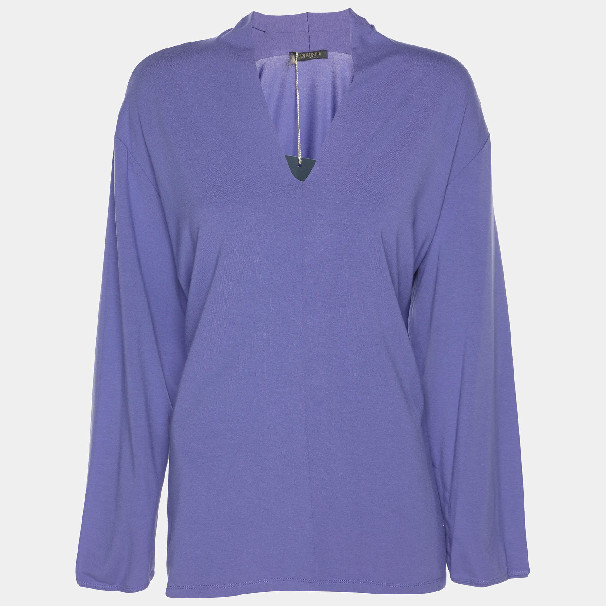 Pre Owned Marina Rinaldi Purple Jersey V Neck Top XL
