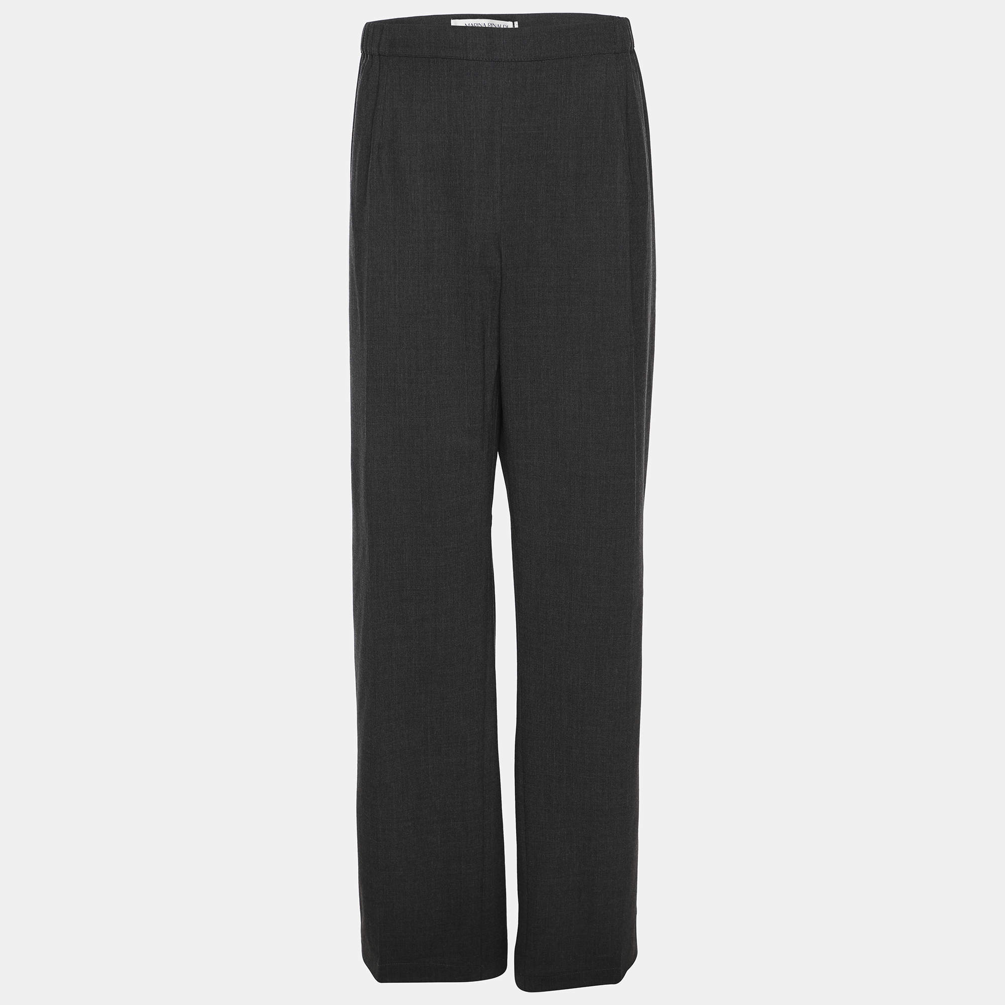 Pre Owned Marina Rinaldi Dark Grey Stretch Wool Wide Leg Trousers L