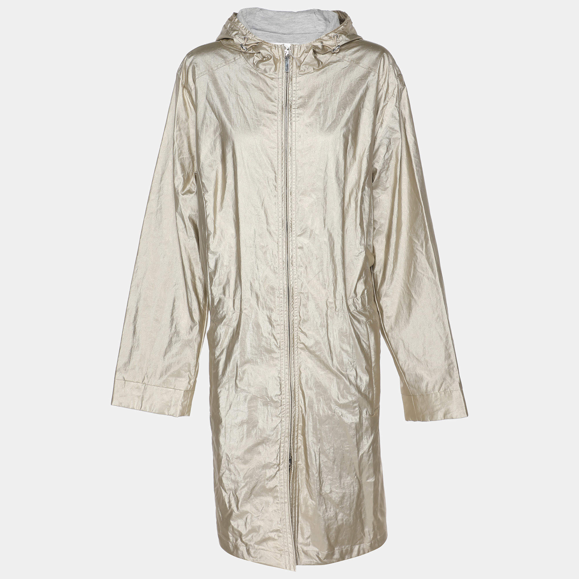 Pre Owned Voyage by Marina Rinaldi Metallic Satin Parka Voyage Hoodie Jacket L