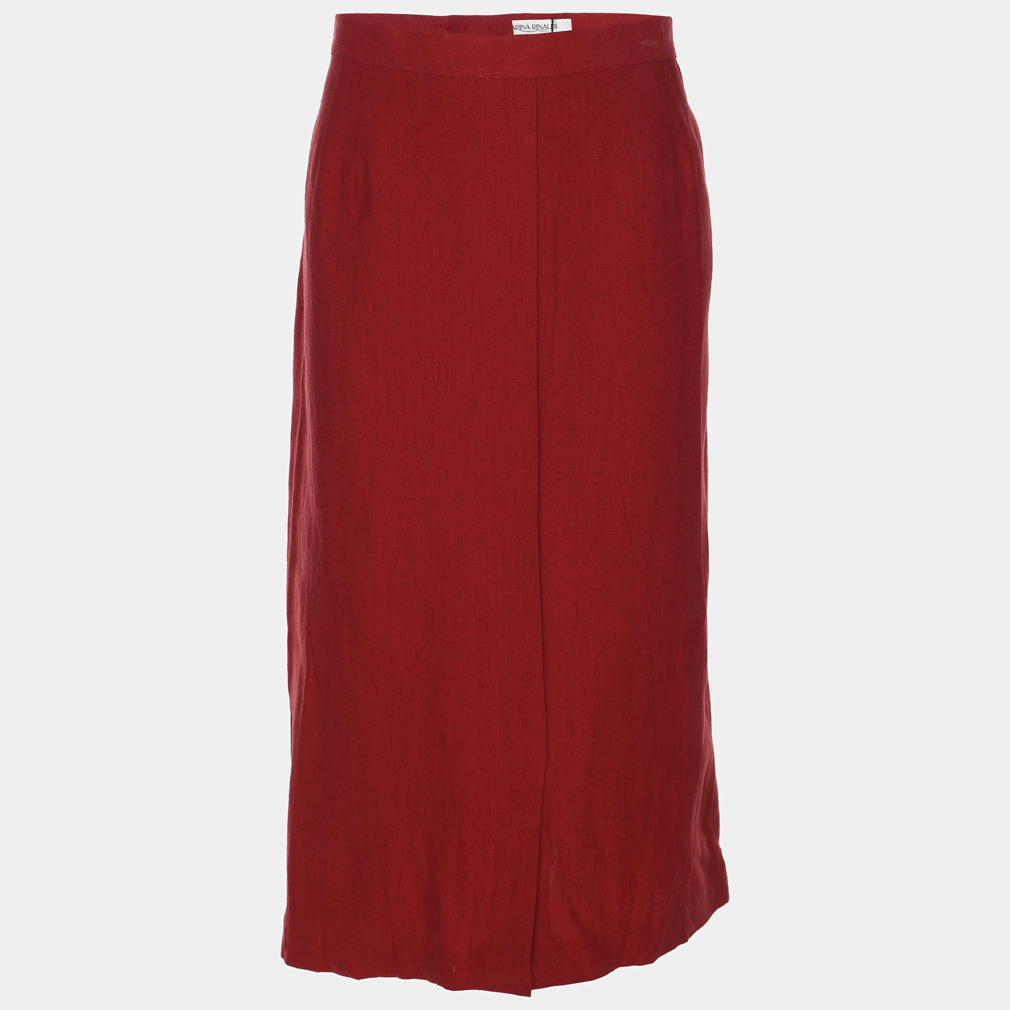 مملوكة مسبقًا Marina Rinaldi Red Linen Straight Midi Skirt L