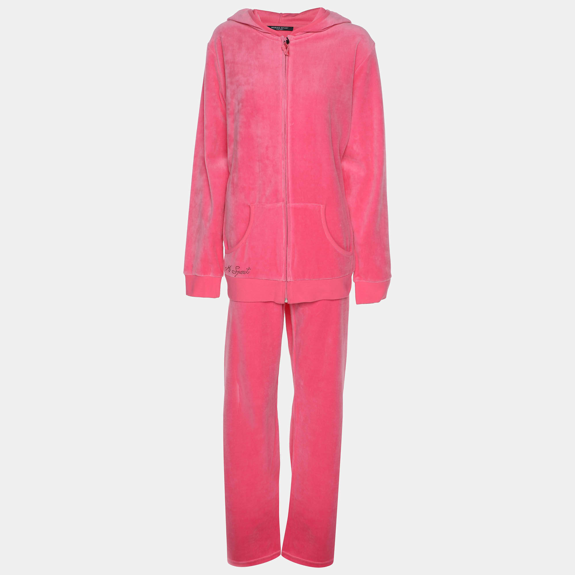 Pre Owned Marina Sport by Marina Rinaldi Pink Jersey Hoodie and Joggers Set L