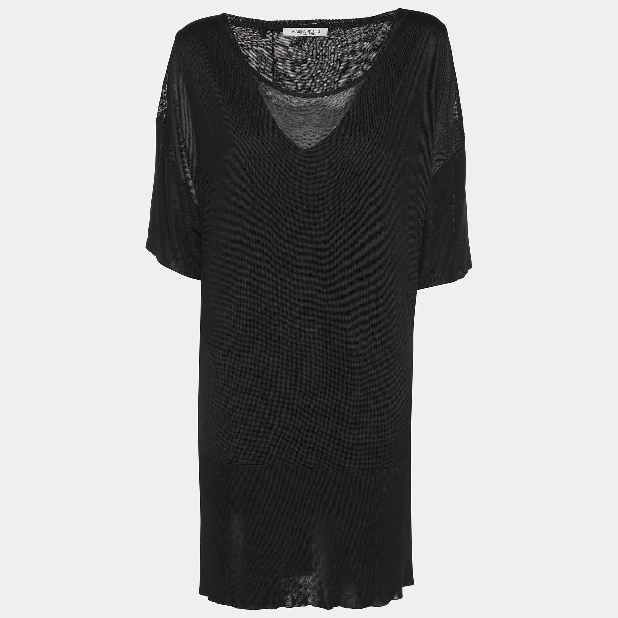 Pre Owned Marina Rinaldi Black Stretch Knit Half Sleeve Sweater Set L