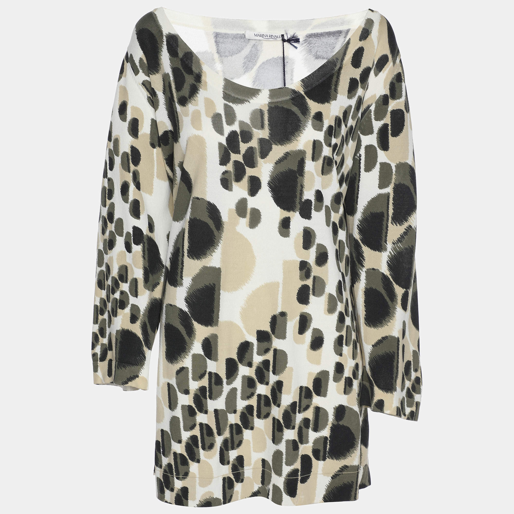 Pre Owned Marina Rinaldi Multicolor Jersey Neck Scoop 3/4 Sleeve Sweater L