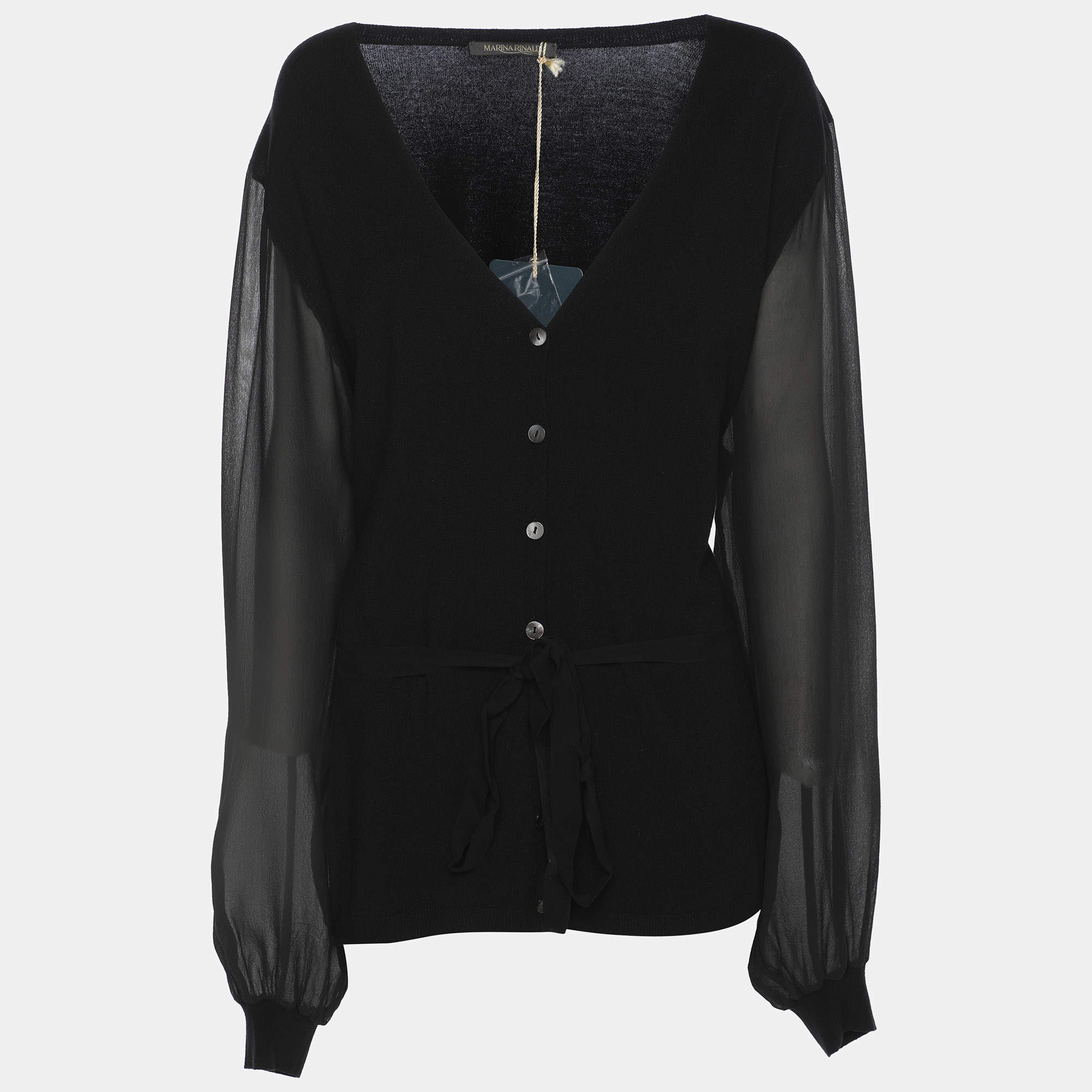 Pre Owned Marina Rinaldi Black Stretch Knit Belted Sweatshirt XL