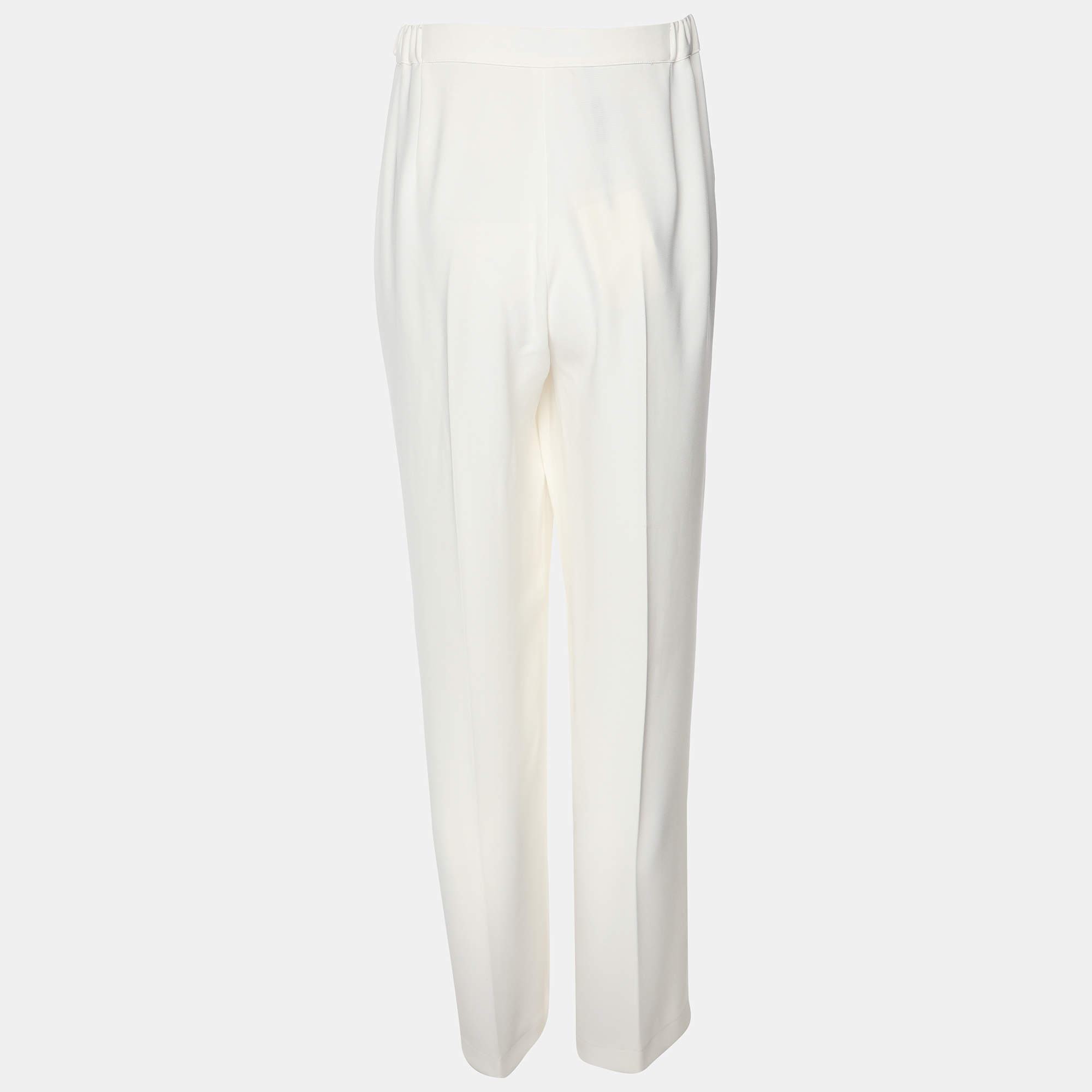 Pre Owned Marina Rinaldi White Jersey Wide Leg Trousers L