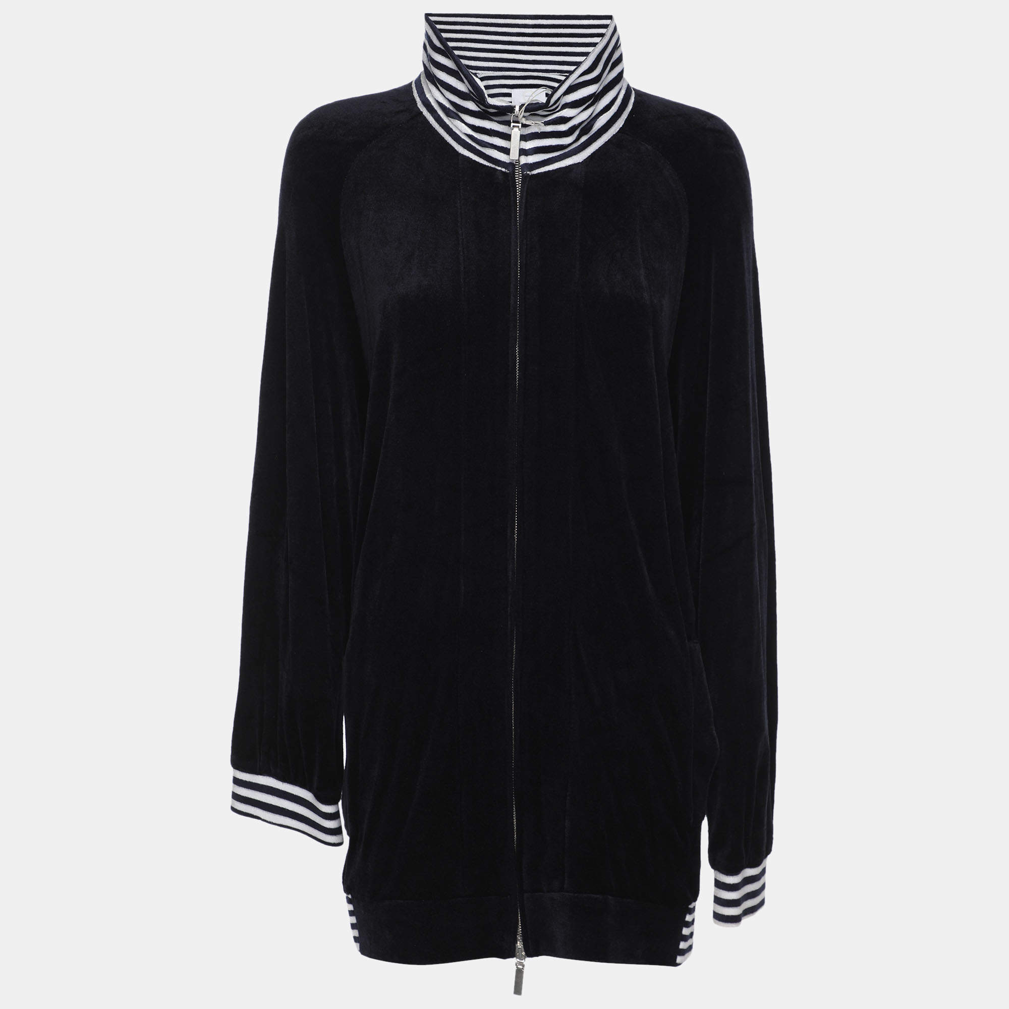 مملوكة مسبقًا Voyage by Marina Rinaldi Navy Blue Jersey Zip-Up Jacket XL