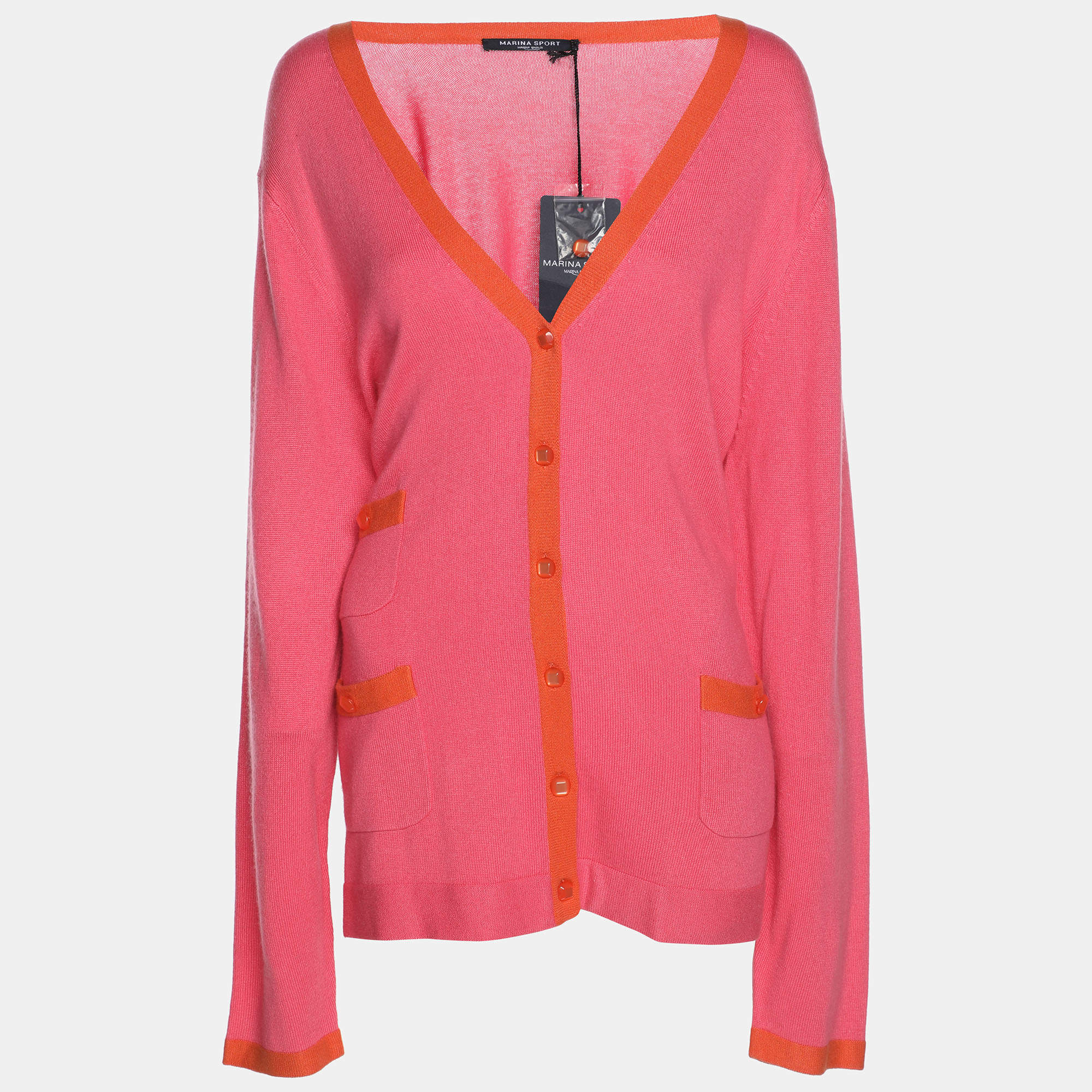 Pre Owned Marina Sport by Marina Rinaldi Pink/Orange Silk Knit Full Sleeve Sweater L