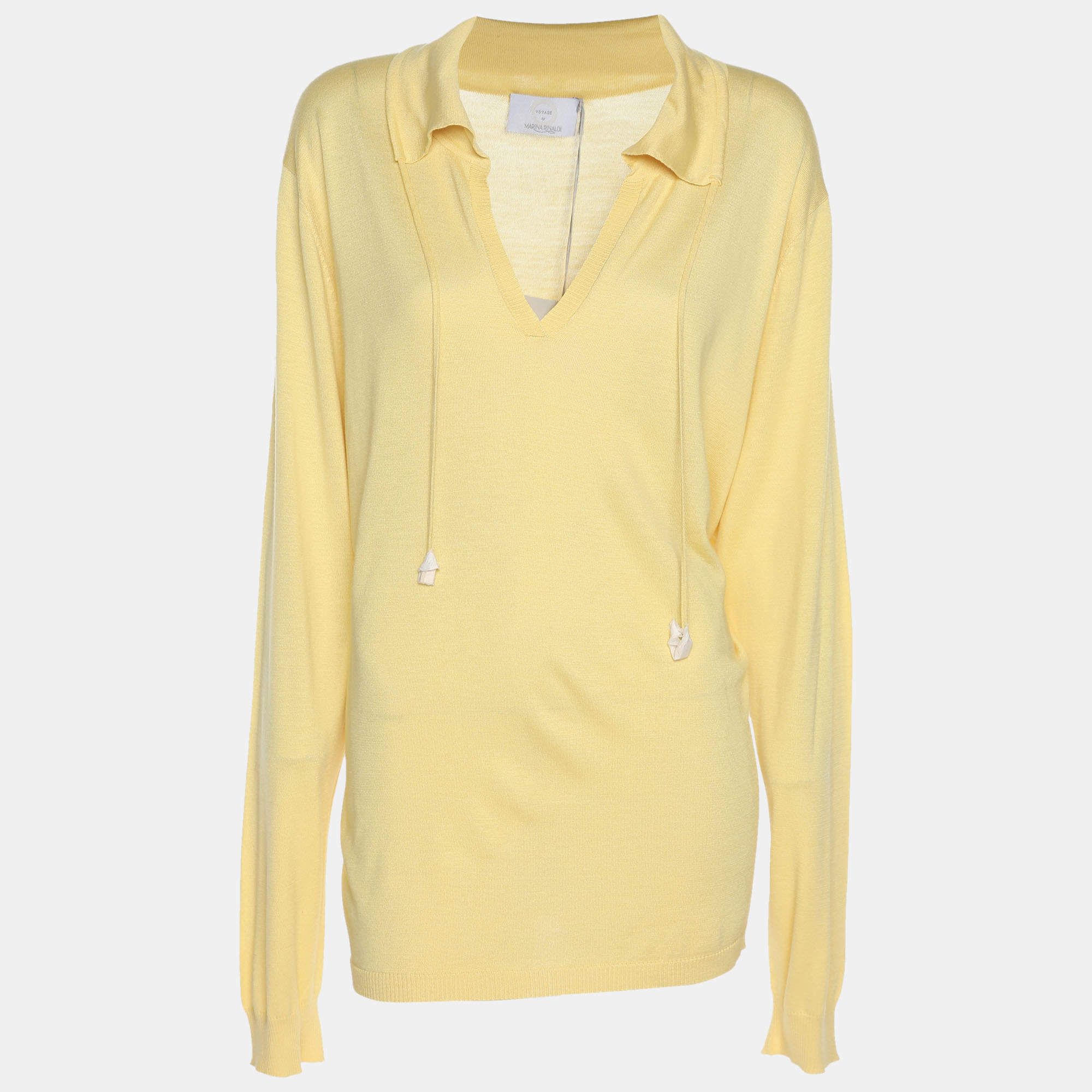 مملوكة مسبقًا Voyage by Marina Rinaldi Yellow Knit T-Shirt XL