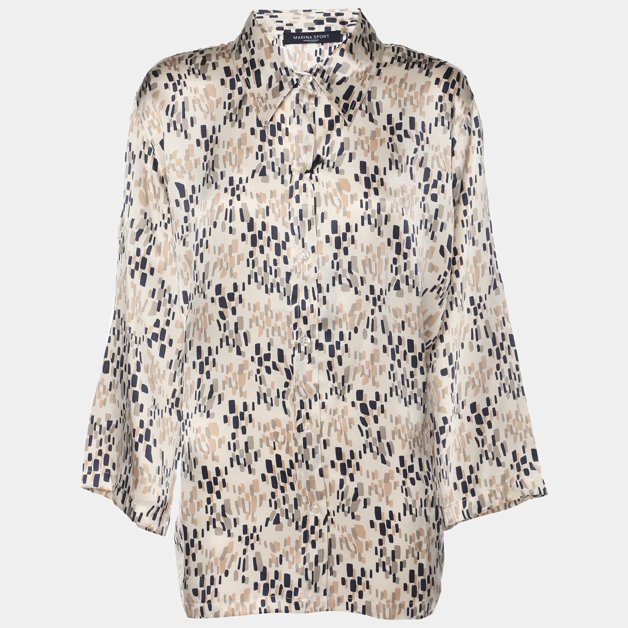 مملوكة مسبقًا قميص حريري مطبوع متعدد الألوان مارينا سبورت من مارينا رينالدي بأزرار من الأمام مقاس كبير