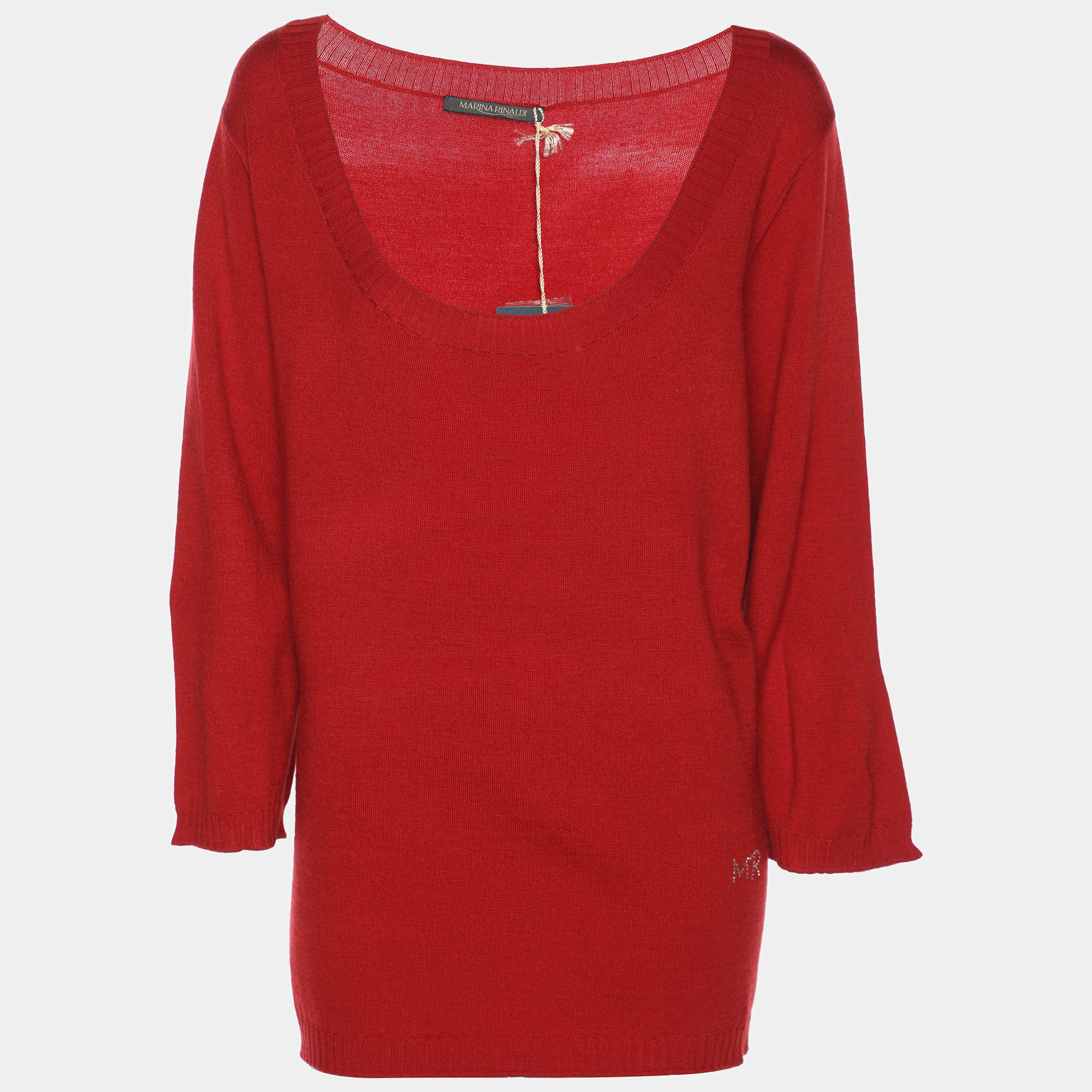Pre Owned Marina Rinaldi Red Stretch Knit Sweater L
