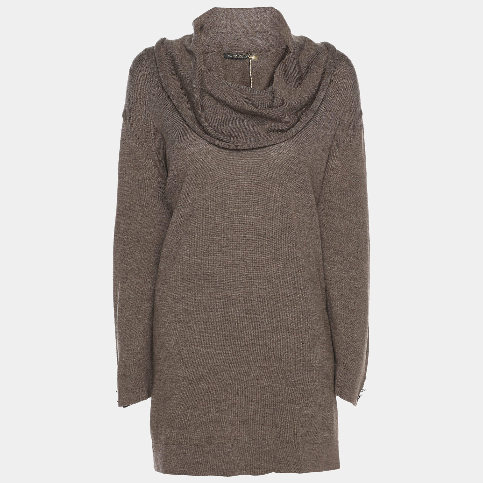 Pre Owned سترة مارينا رينالدي بنية من صوف مطوي برقبة عالية مقاس كبير