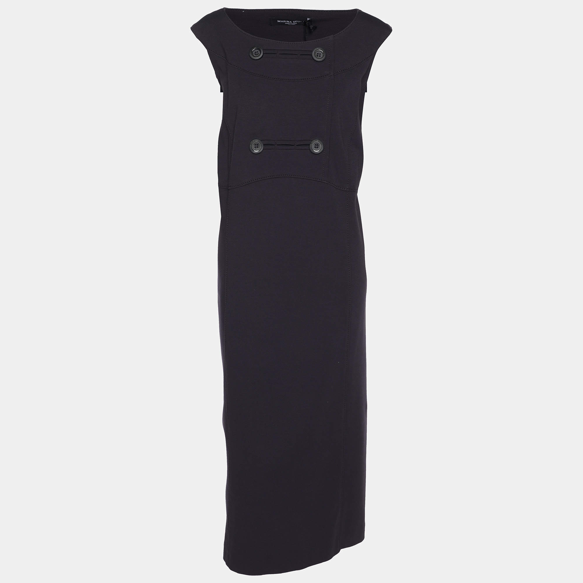 Pre Owned Marina Sport by Marina Rinaldi Navy Blue Jersey Sleeveless Dress L