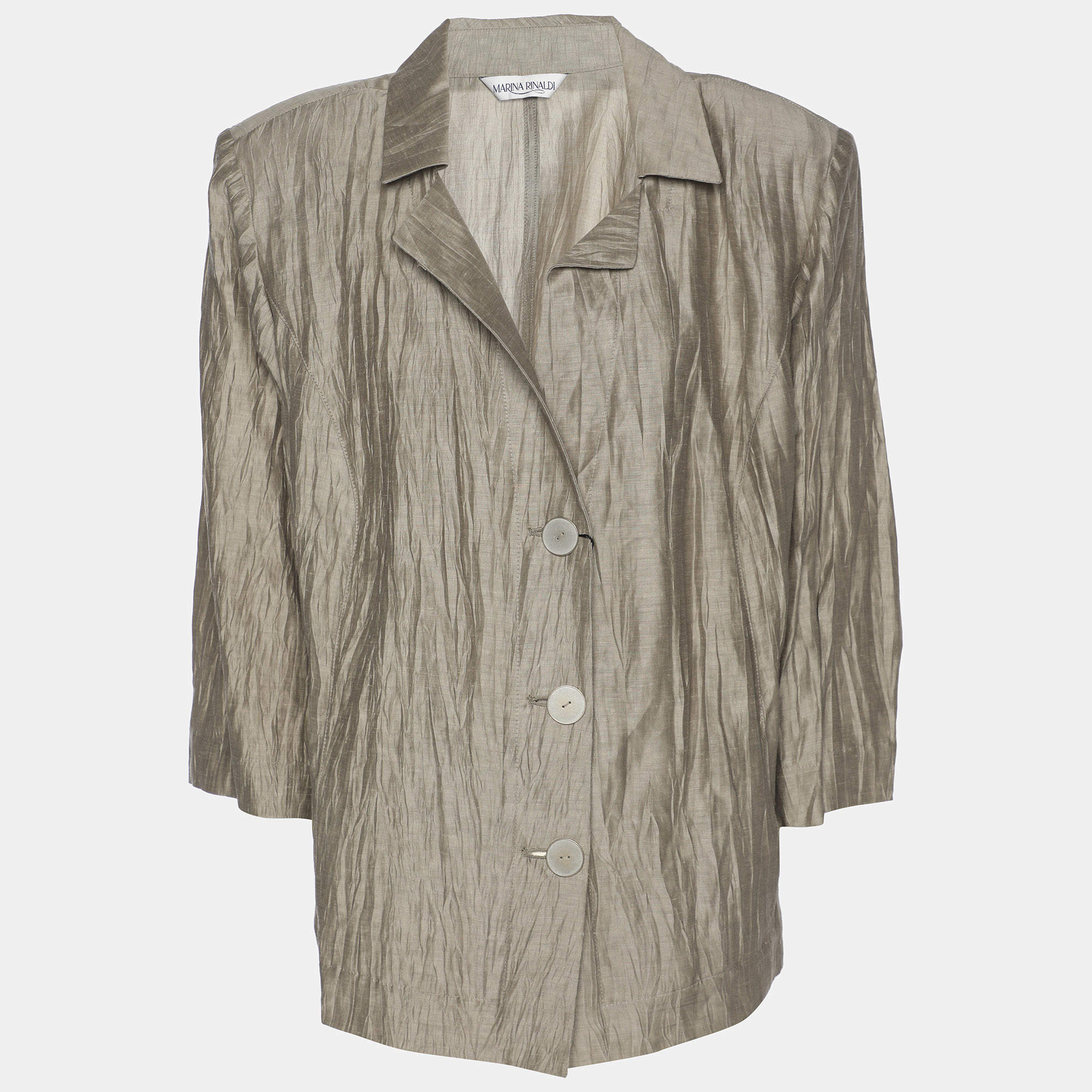 Pre Owned Marina Rinaldi Grey Texture Linen Blend Blazer L