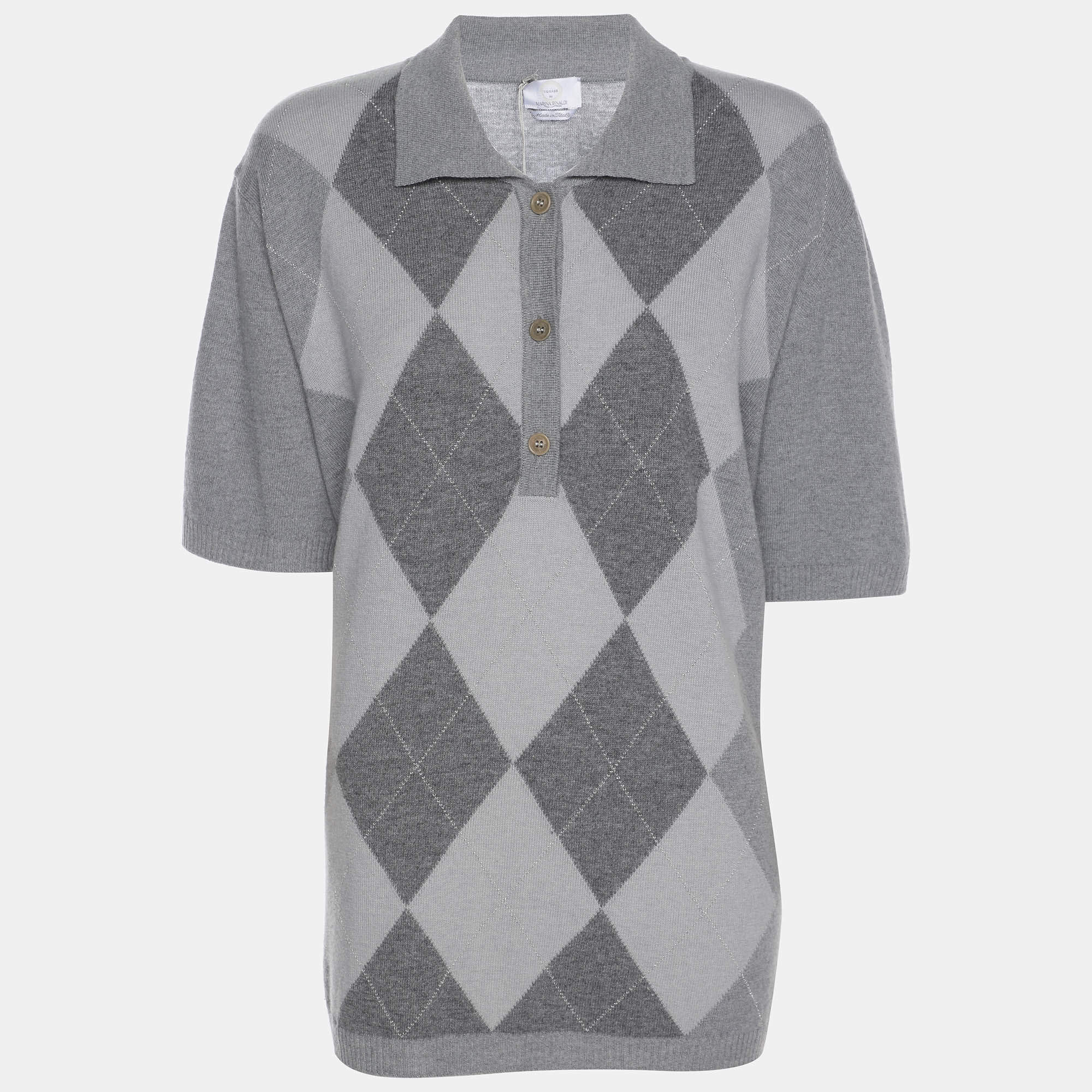 مملوكة مسبقًا Voyage by Marina Rinaldi Grey Wool Knit Polo T-Shirt L
