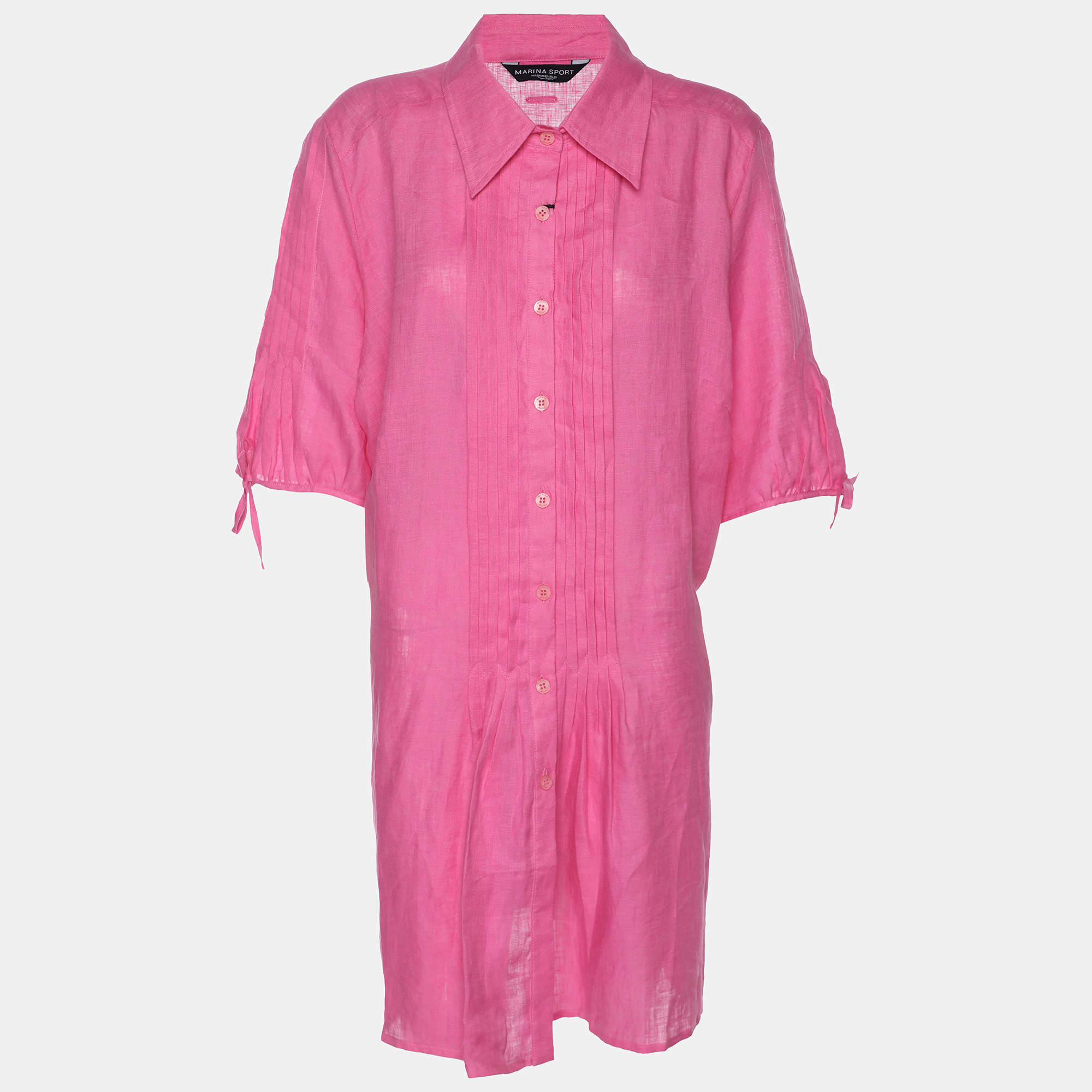 Pre Owned Marina Sport by Marina Rinaldi Linen Pintuck Mini Dress L