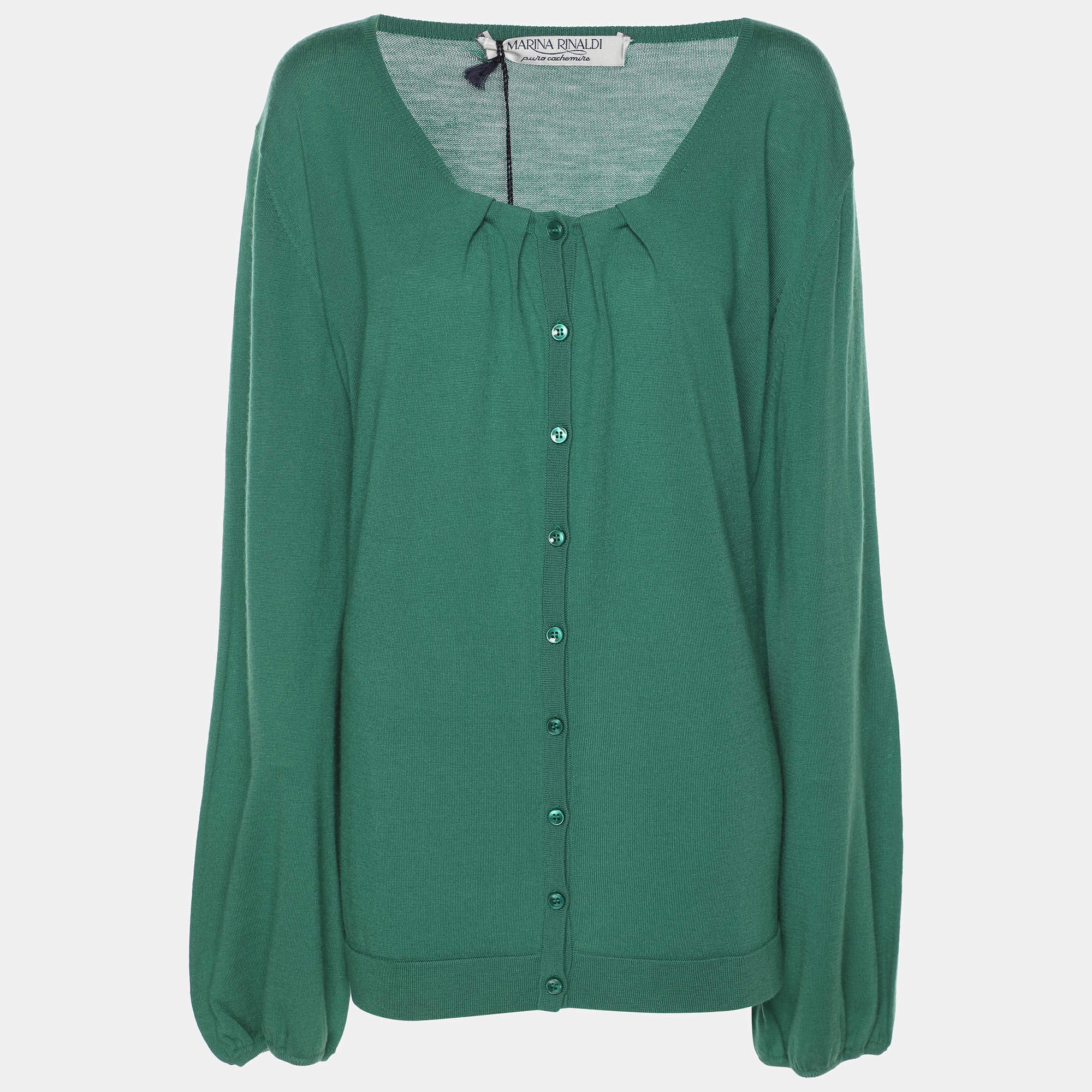 Pre Owned Marina Rinaldi Green Cashmere Knit Button Front Sweater XL