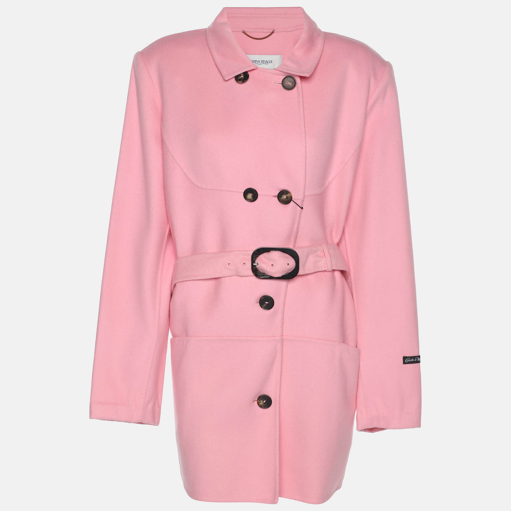 مملوكة مسبقًا بليزر مارينا رينالدي وردي مزيج صوف بزرارين بحزام مقاس كبير