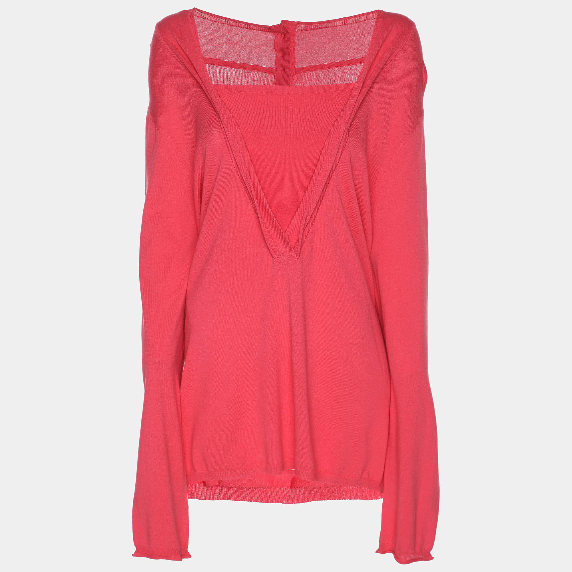 Pre Owned Voyage by Marina Rinaldi Pink Knit Full Sleeve Shrug L