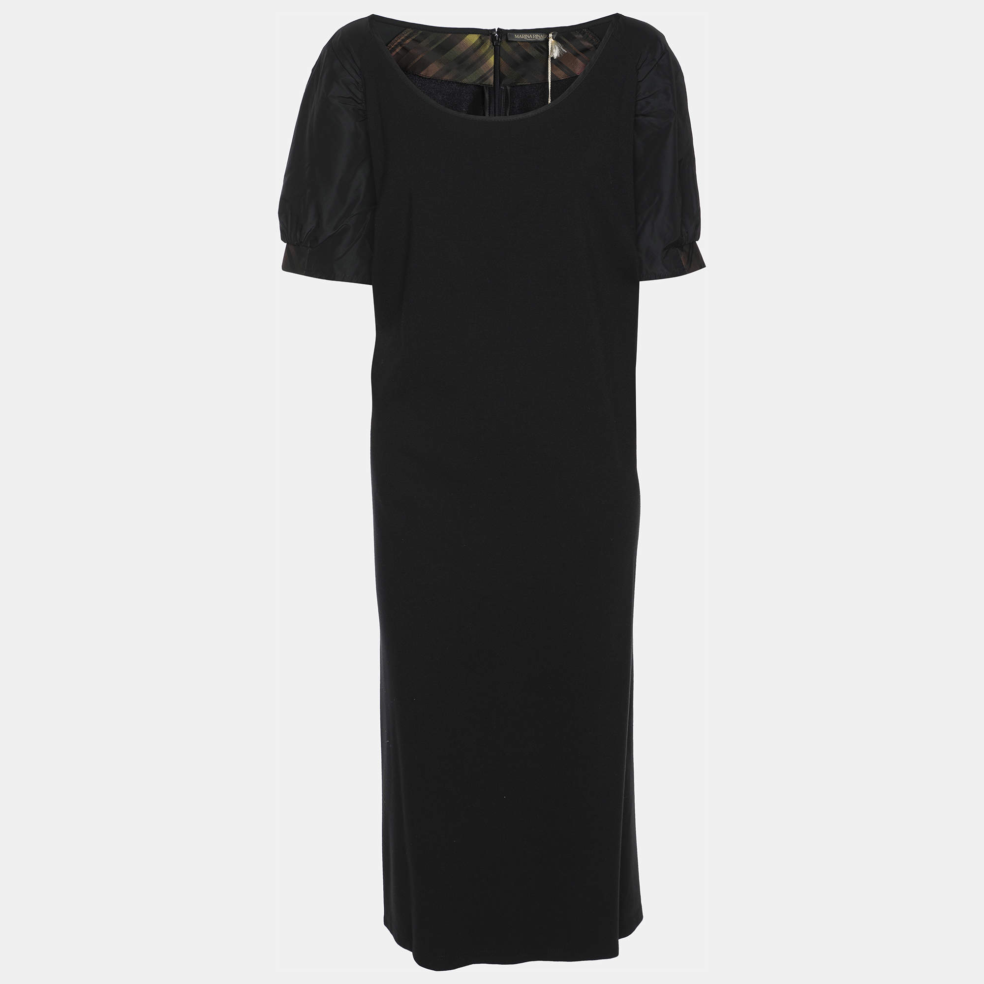 Pre Owned Marina Rinaldi Black Jersey and Nylon Short Sleeve Midi Dress XL