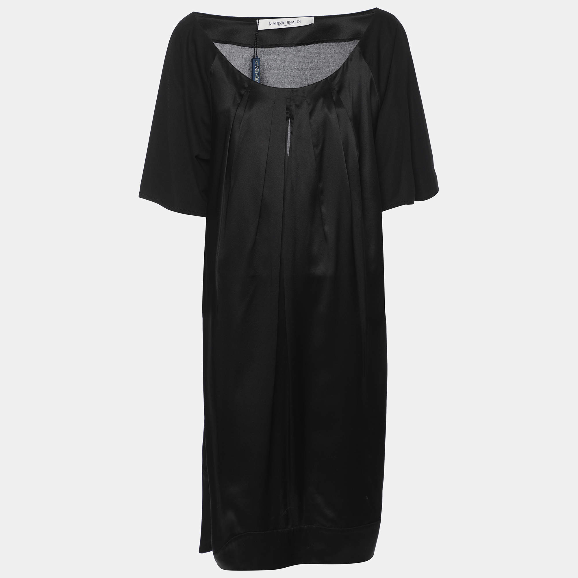 Pre Owned Marina Rinaldi Black Satin Pleated Tops L