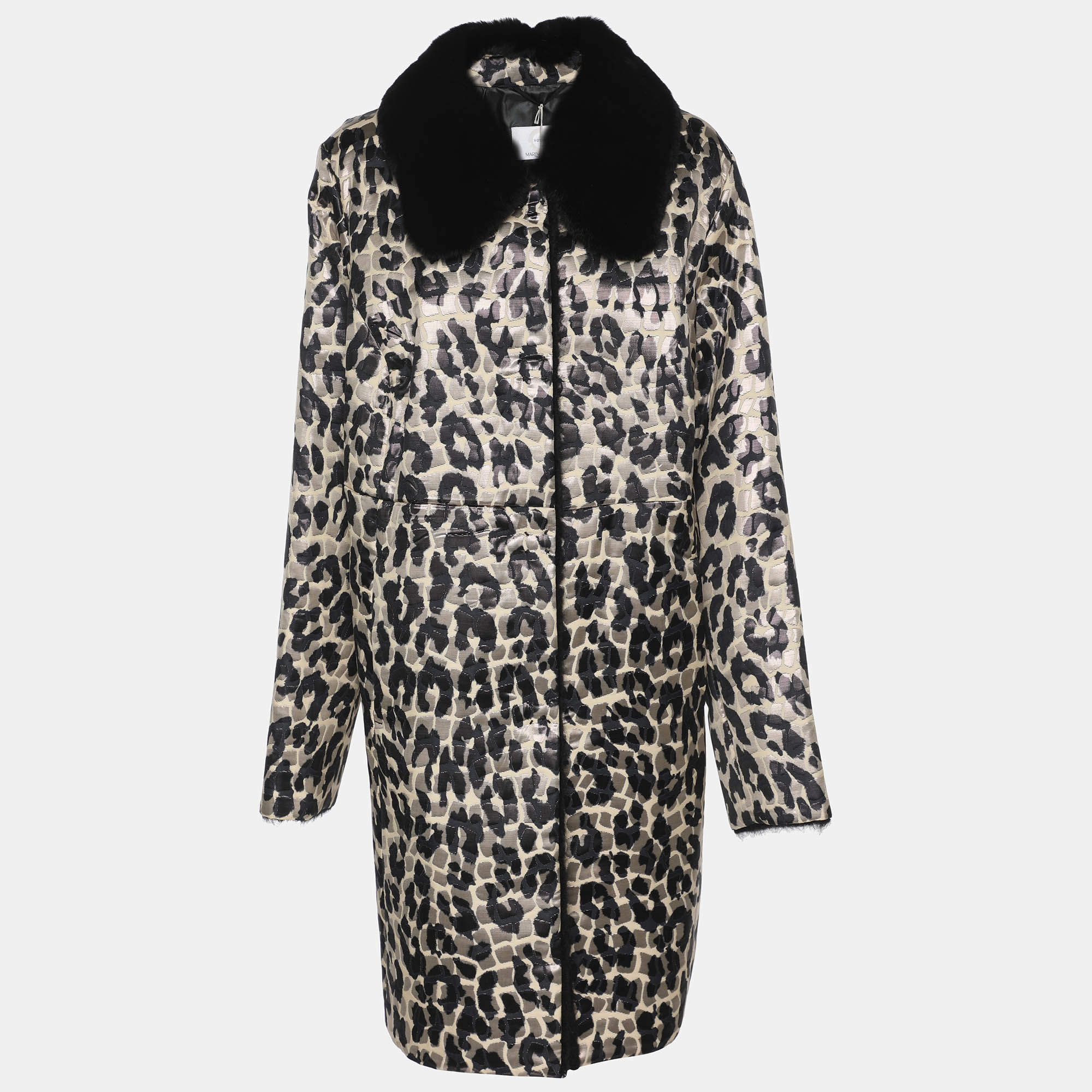 Pre Owned Voyage by Marina Rinaldi Multicolor Animal Print Jacquard Fur Jacket L