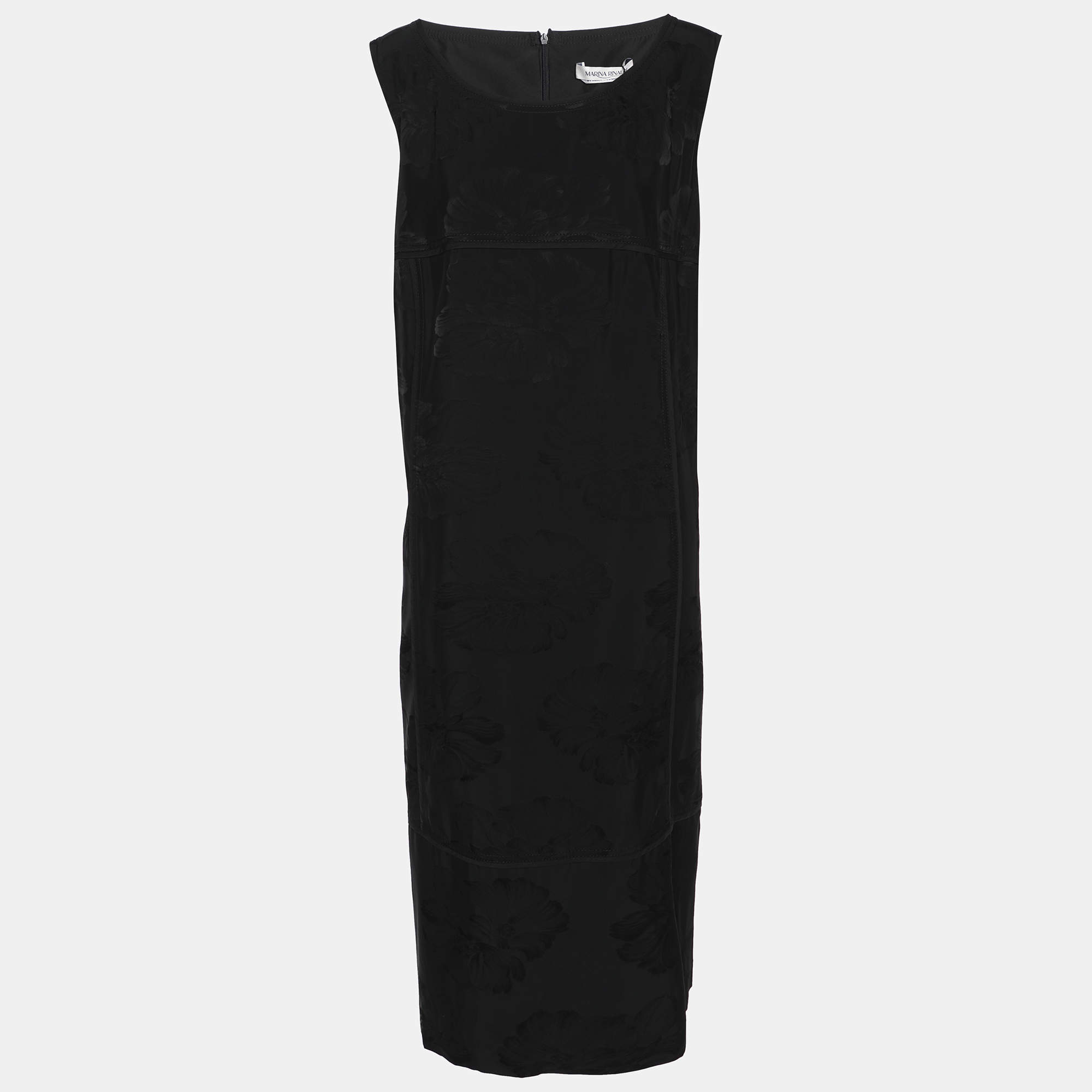 Pre Owned Marina Rinaldi Black Brocade Nylon Sleeveless Midi Dress L