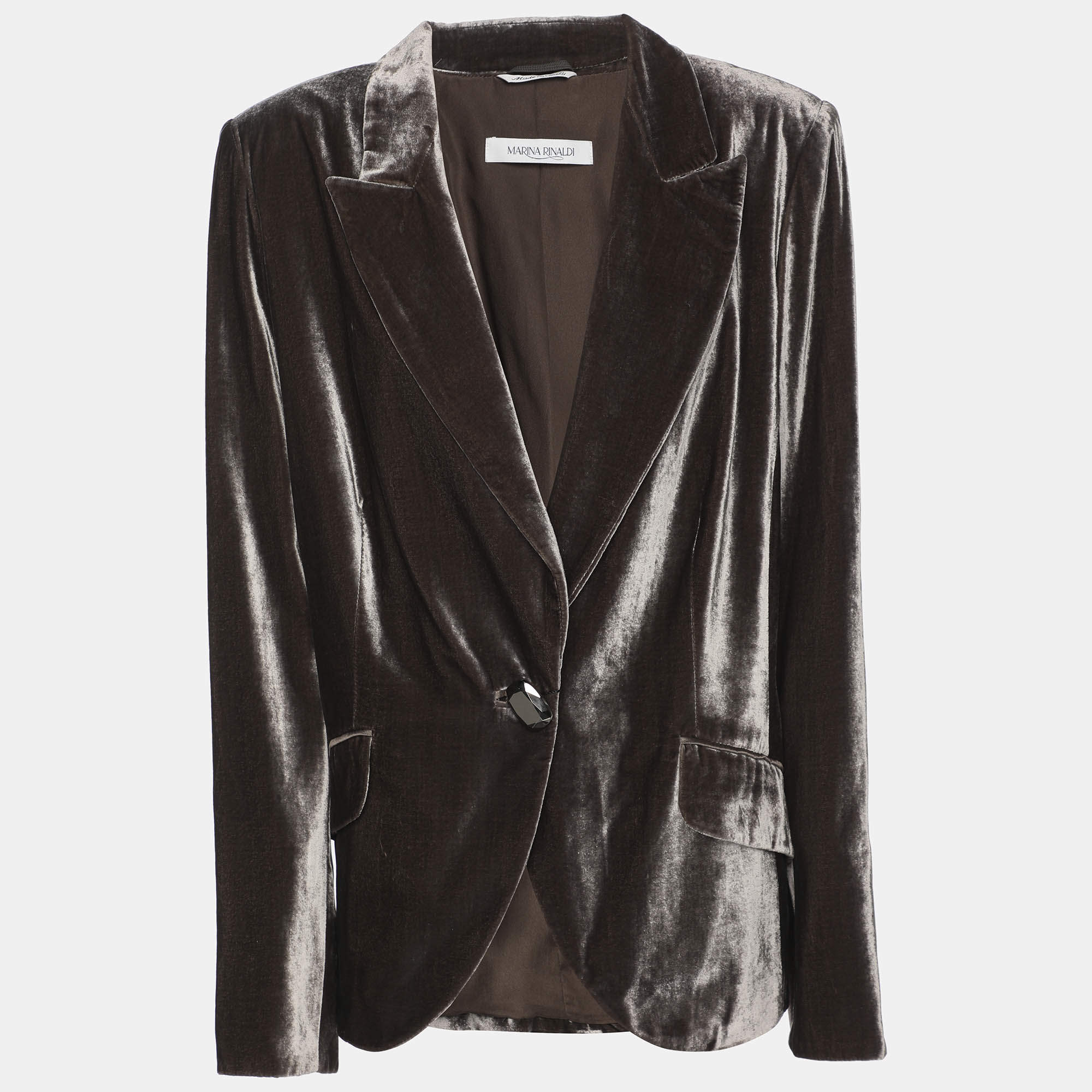 Pre Owned Marina Rinaldi Metallic Grey Velvet Single Breasted Blazer L
