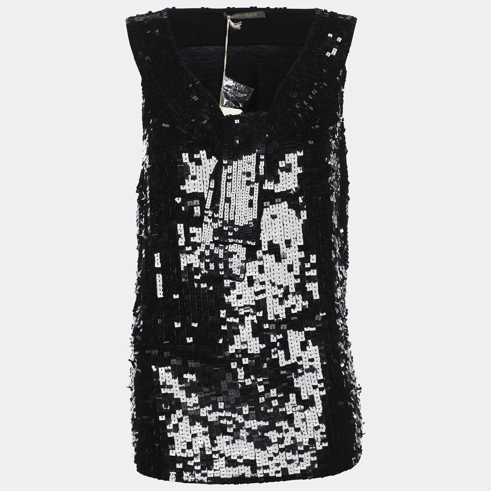 Pre Owned Marina Rinaldi Black Jersey Sequin Tank Top L