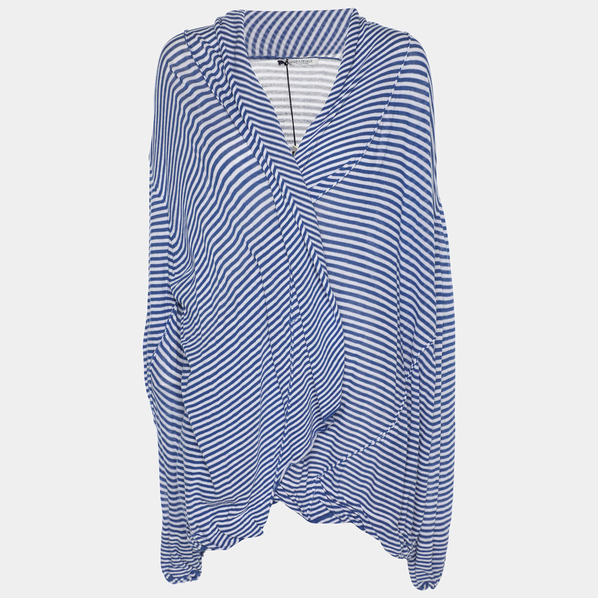 Pre Owned Marina Rinaldi Blue Stripe Stretch Knit Cardigan L